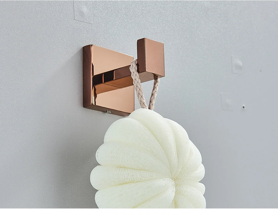 Rose Gold Bathroom Hardware Set — Stainless Steel Towel Rail, Toilet Paper Holder & Hook