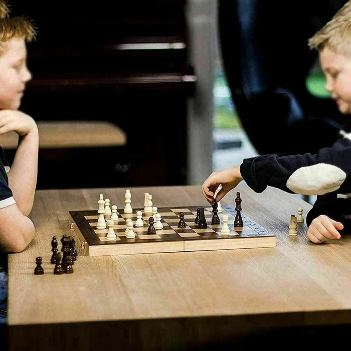 3-in-1 Wooden Travel Games Set – Chess, Checkers & Backgammon (Five Sizes)