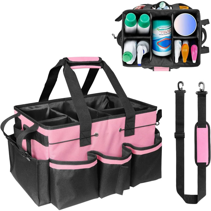Large Cleaning Caddy Tote with Support Board & Multi-compartment Organiser