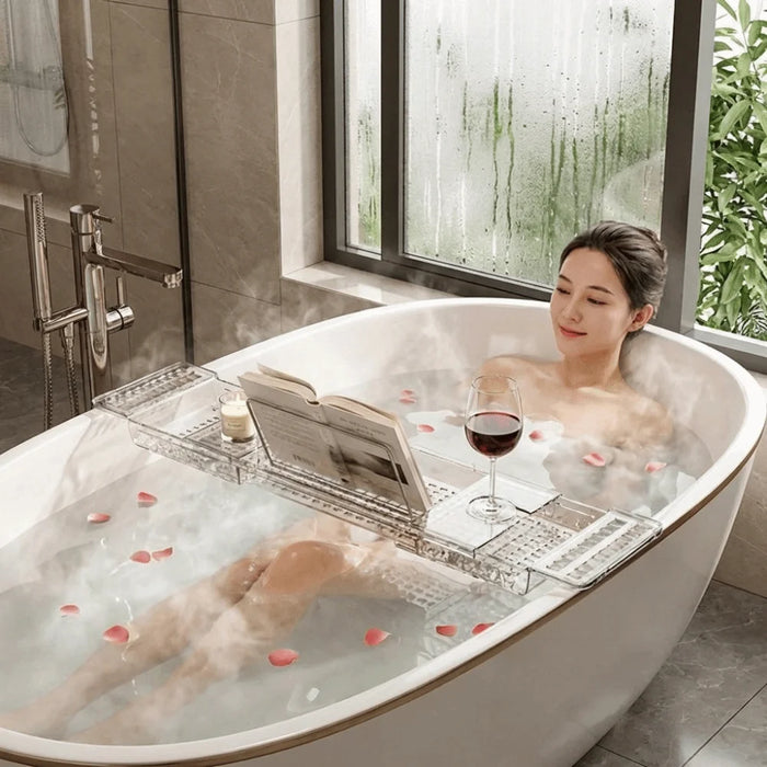Transparent Expandable Bath Tray – Adjustable Tub Shelf, Anti‑Slip, Easy to Clean
