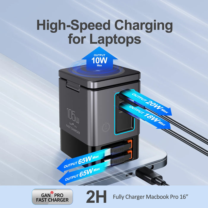 6‑in‑1 Charging Station with Retractable USB‑C — Multi‑Device Power Tower