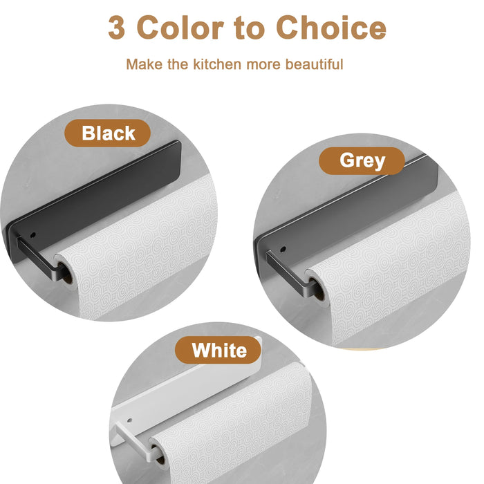 Self‑Adhesive Paper Towel & Toilet Roll Holder — No Drilling, Metal Rack (Black/Grey/White)