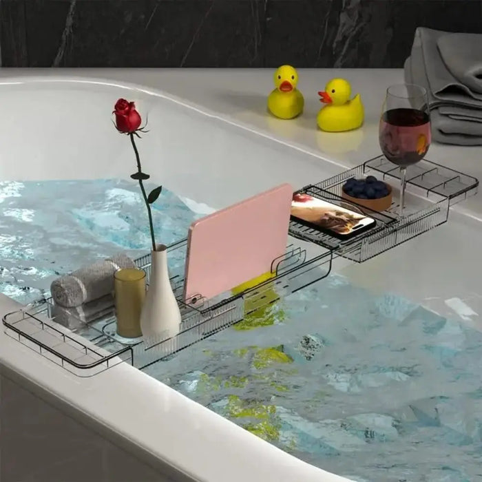 Transparent Expandable Bath Tray – Adjustable Tub Shelf, Anti‑Slip, Easy to Clean