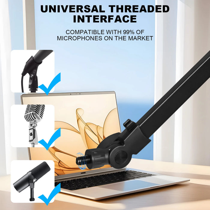 360° Microphone Boom Arm — Adjustable Desktop Mic Stand (Black)