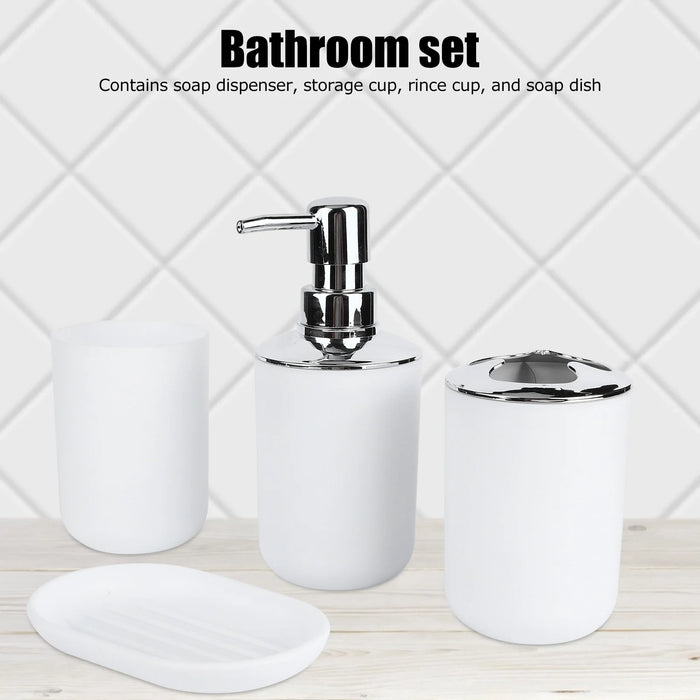 4‑Piece Plastic Bathroom Accessory Set — Soap Dispenser, Storage & Rinse Cups, Soap Dish