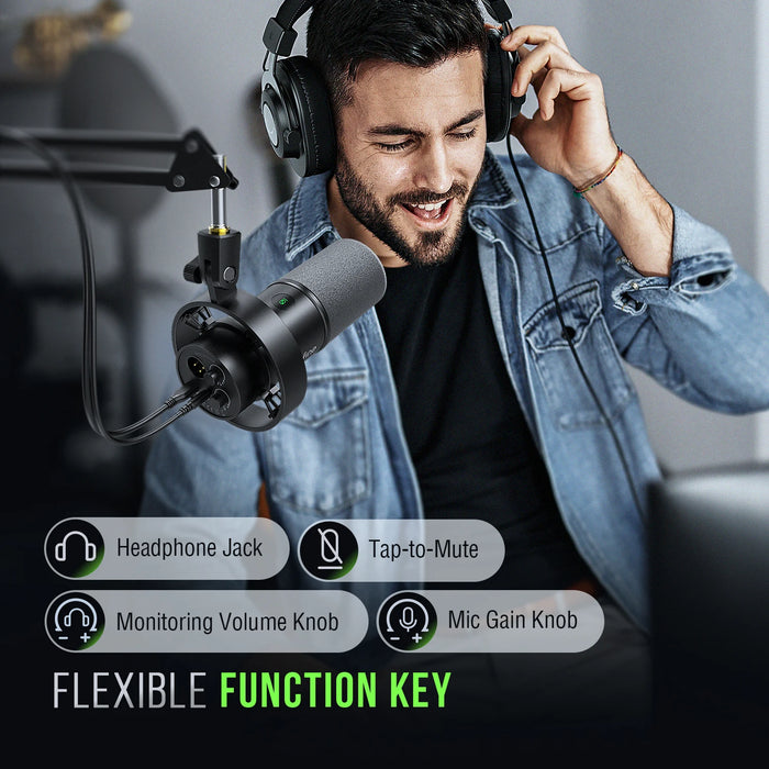 USB/XLR Dynamic Desk Microphone with Shock Mount, Touch Mute & Headphone Monitoring - K688