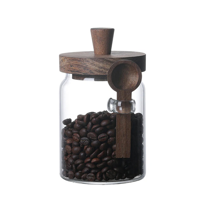 Glass Food Storage Jars with Wooden Lids & Scoop — Airtight Sealed Canisters for Sugar, Coffee, Candy