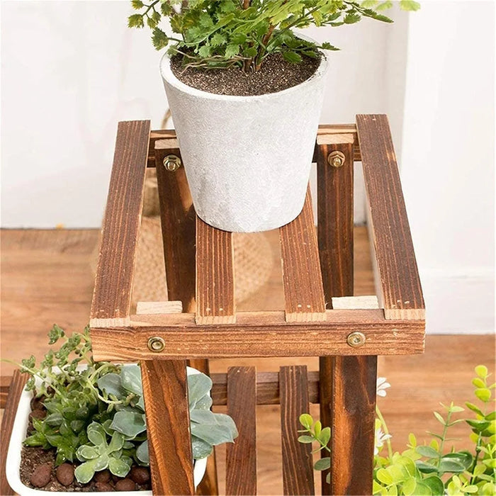 5-Tier Wooden Plant Stand — 36in (92×56×25cm), Holds 6 Pots