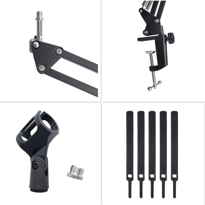 Extendable Scissor-Arm Microphone Boom Stand with Table Clamp & Adapter