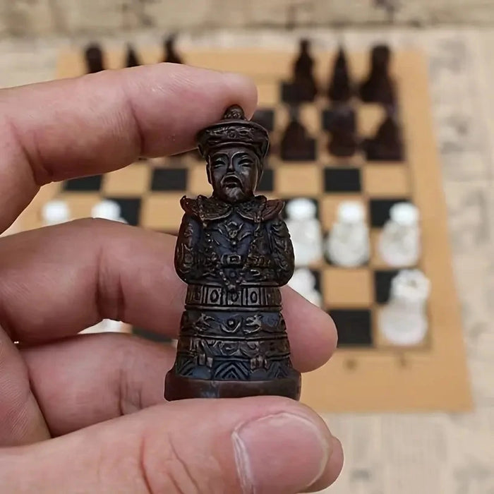 Retro Resin Chess Set with Qing Dynasty 3D Pieces — 28cm (11in) Board