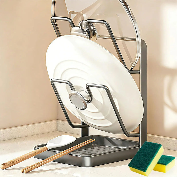 Pot Lid & Cutting Board Rack – Steel Holder, Single or Double Layer (White/Grey)