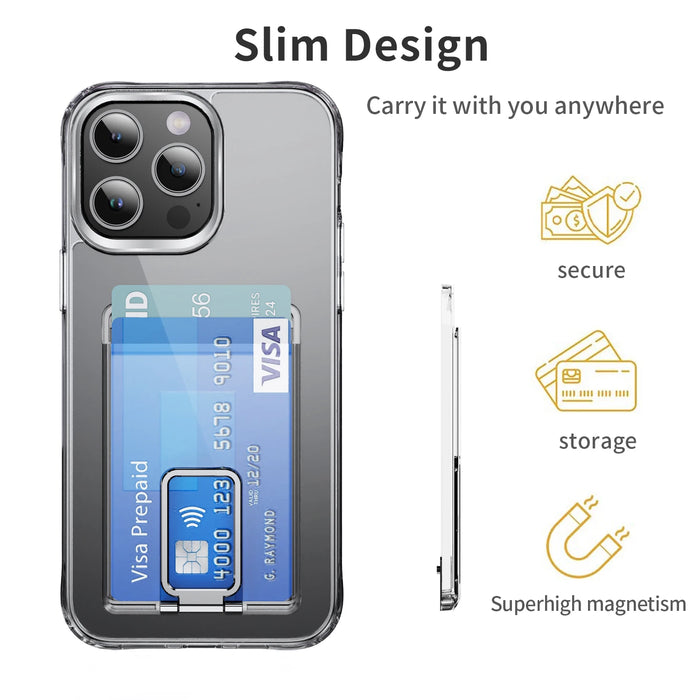 Transparent Magnetic MagSafe Card Wallet with Metal Stand for iPhone