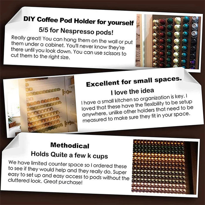 6-Pack Coffee Pod Storage Strips — Space-Saving Holder for Keurig, N‑Cup & Nespresso Compatible Capsules