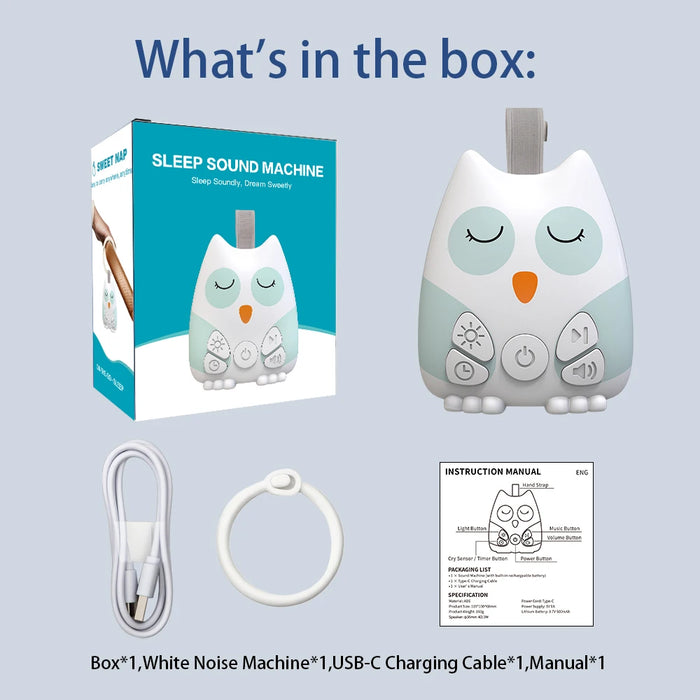 Portable Owl White Noise Machine – 30 Natural Sounds, Rechargeable Baby Sleep Aid