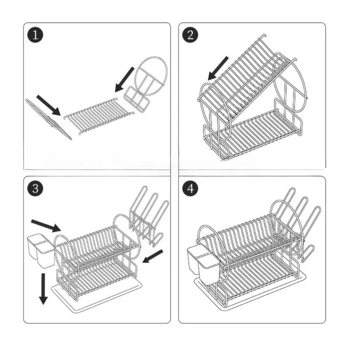 2-Tier Dish Drying Rack with Drip Tray, Cup & Utensil Holders