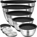 8-Piece Stainless Steel Mixing Bowls with Airtight Lids — Black, Non-Slip Bases