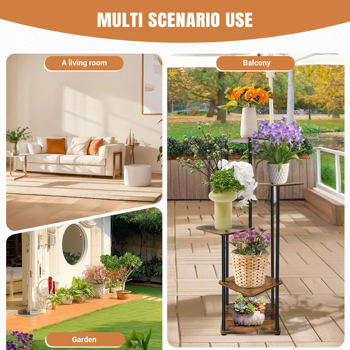 4/5/6-Tier Metal and Wood Plant Stand — Indoor & Outdoor Corner Display