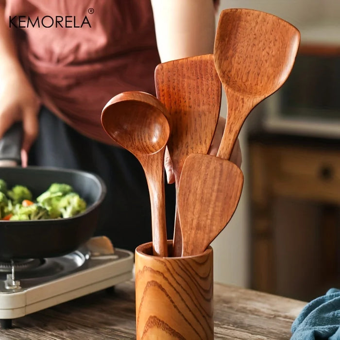 4-piece Wooden Kitchen Utensil Set — Shovel, Scoop, Spatula & Spoon