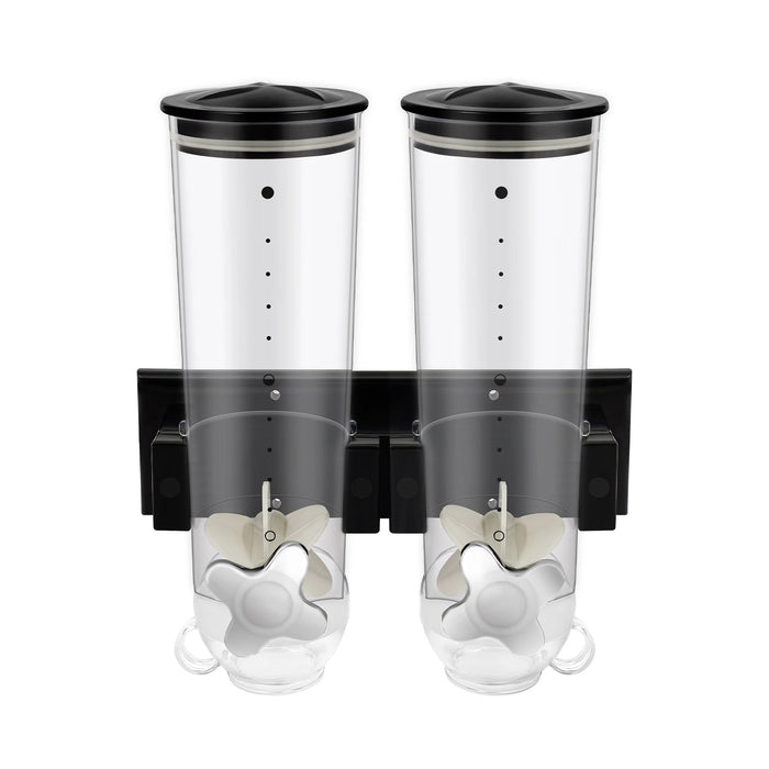 3L Wall‑Mounted Double Cereal Dispenser — Black with Measuring Cups
