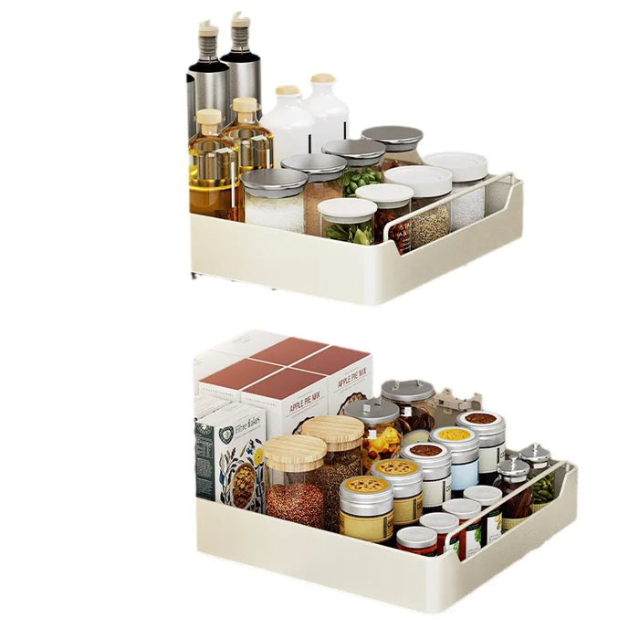 Metal Slide‑Rail Pull‑Out Cabinet Organiser with Self‑Adhesive Base