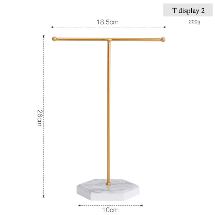 T-shaped Jewellery Display Stand — Wood & Metal, Gold and Black options