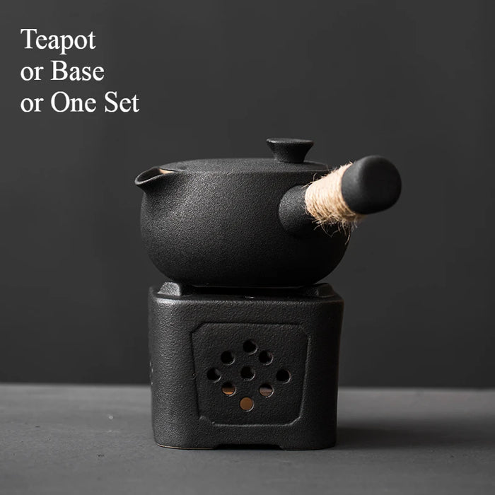 Japanese-style Rough Pottery Side-Handle Teapot — 500ml Handmade Ceramic
