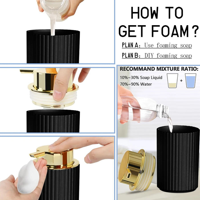 Black 4-Piece Bathroom Accessory Set – Foam Dispenser, Toothbrush Holder, Cotton Box & Soap Dish