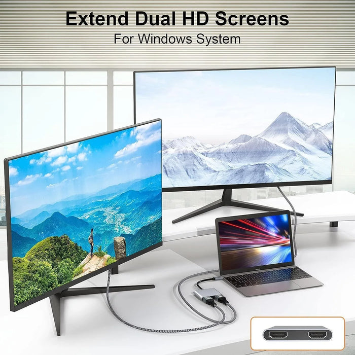 USB‑C to Dual 4K HDMI Adapter — Dual HD Display for Thunderbolt 3/4 & DP Alt Mode Laptops