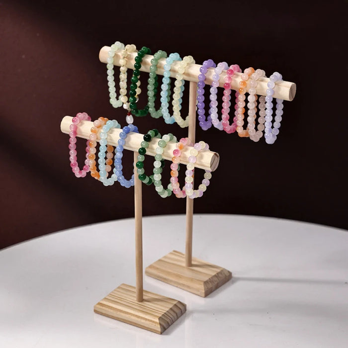 Solid Wood Jewellery Display Stand with Wooden Base – Bracelet, Necklace & Hairband Rack
