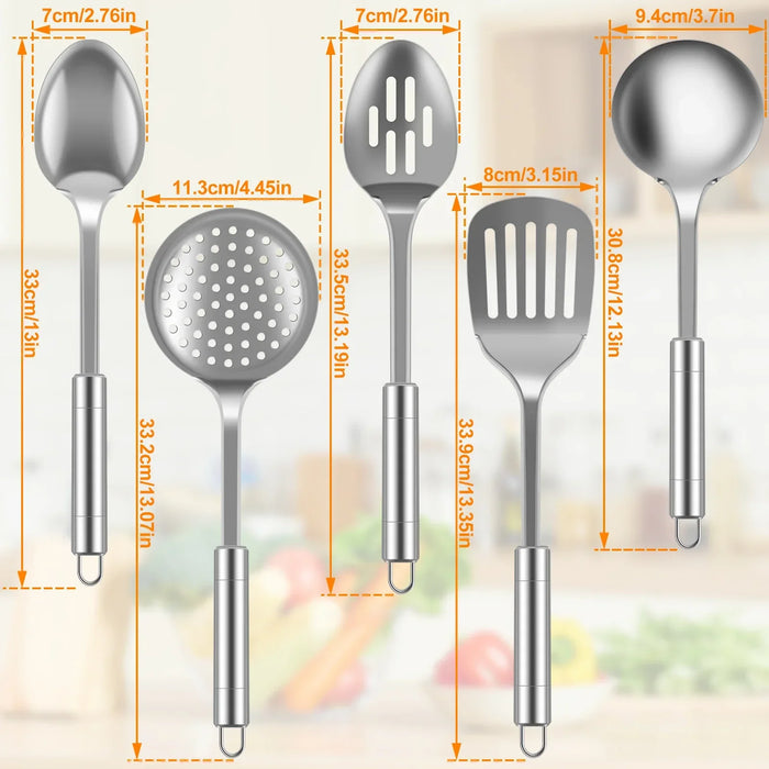 5-Piece Stainless Steel Kitchen Utensil Set — Spoons & Spatula with Ergonomic Handles