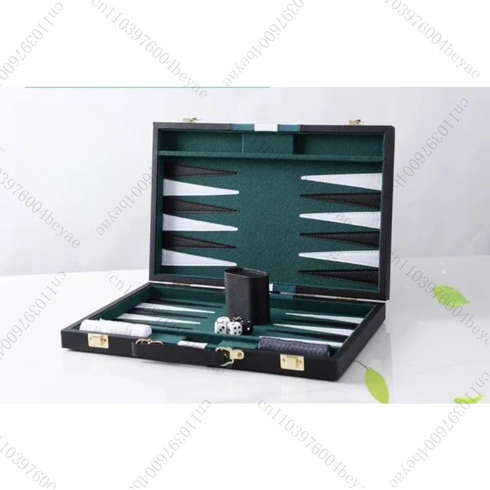 15-Inch Travel Leather Backgammon Set – Compact Portable Board