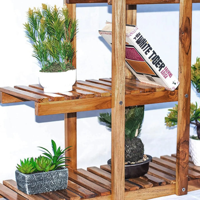 5-Tier Wooden Plant Stand — 36in (92×56×25cm), Holds 6 Pots