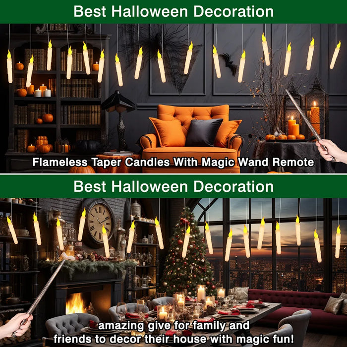 12-Pack Floating LED Taper Candles with Magic Wand Remote — Flameless Flicker Lights