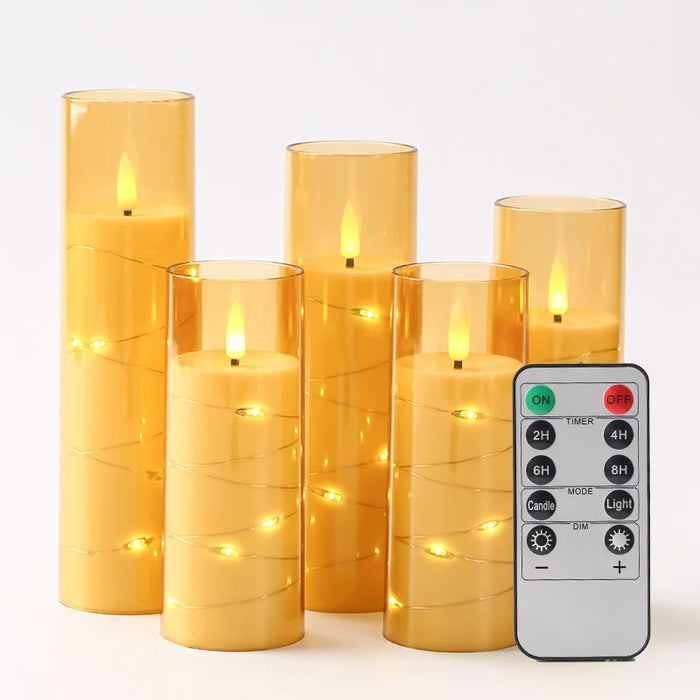 Outdoor Flameless LED Pillar Candles with Remote & Timer — Yellow Flicker, Battery-Operated (3/4pc)