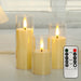 Outdoor Flameless LED Pillar Candles with Remote & Timer — Yellow Flicker, Battery-Operated (3/4pc)