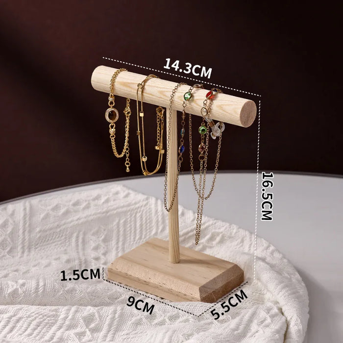 Solid Wood Jewellery Display Stand with Wooden Base – Bracelet, Necklace & Hairband Rack