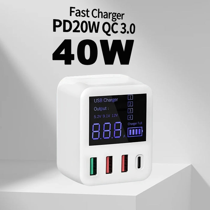 40W 4-Port USB-C Charging Station with 20W PD & QC 3.0 – White