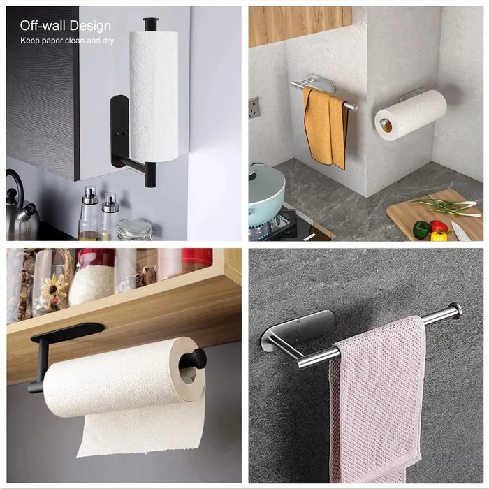 Stainless Steel Paper Towel Holder – Adhesive or Screw-Fix Wall & Cabinet Mount