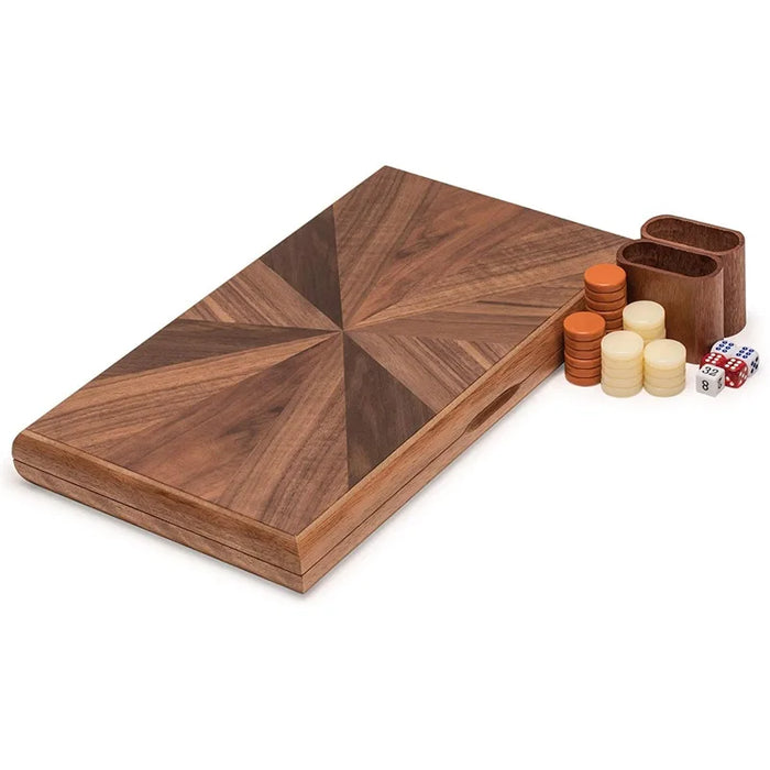 Handmade Foldable Wooden Backgammon Set – 11–17 inch, Inlaid Board & Full Accessory Set