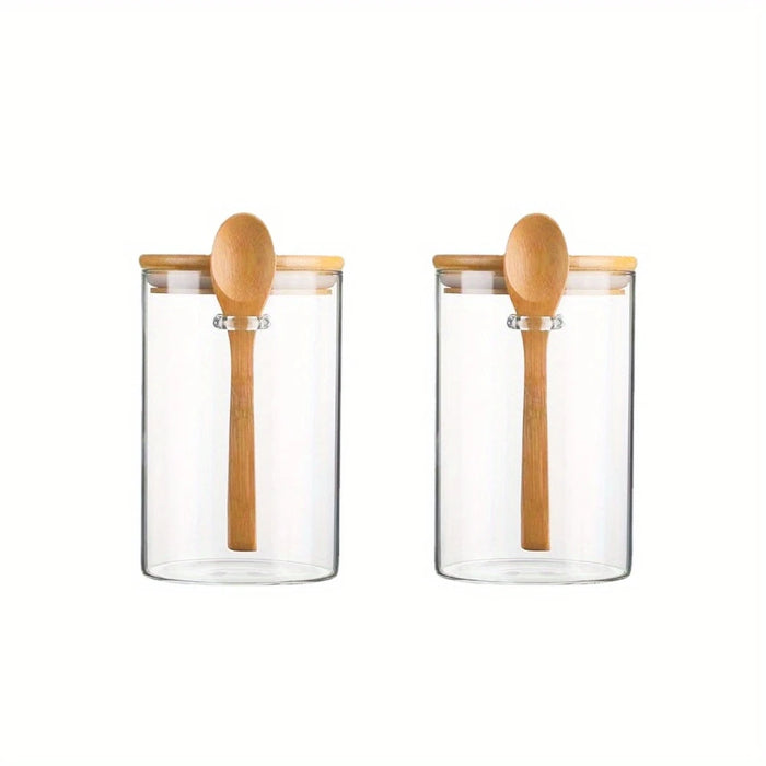 Airtight Glass Jars with Bamboo Lids & Spoons — 18oz (>501ml) — Pack of 1/2/3/4 — Transparent Food Storage for Spices, Beans & Tea