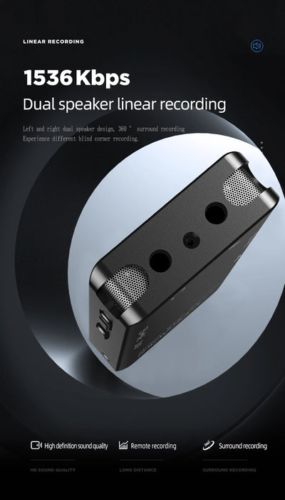 Large-screen USB-C Rechargeable Voice Recorder with Noise Reduction and TF Card Support