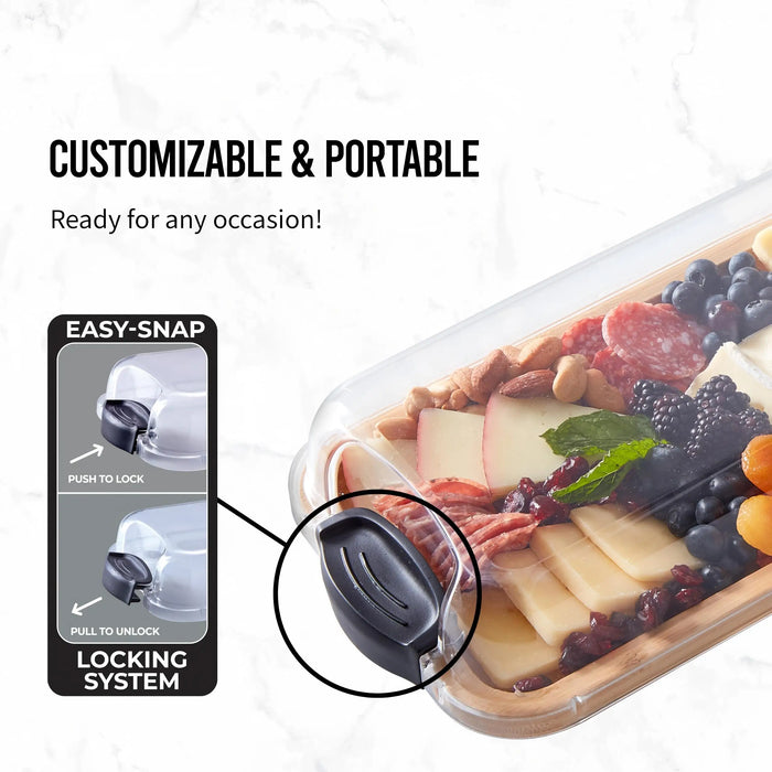 Portable Bamboo Charcuterie Board with Lockable Clear Lid