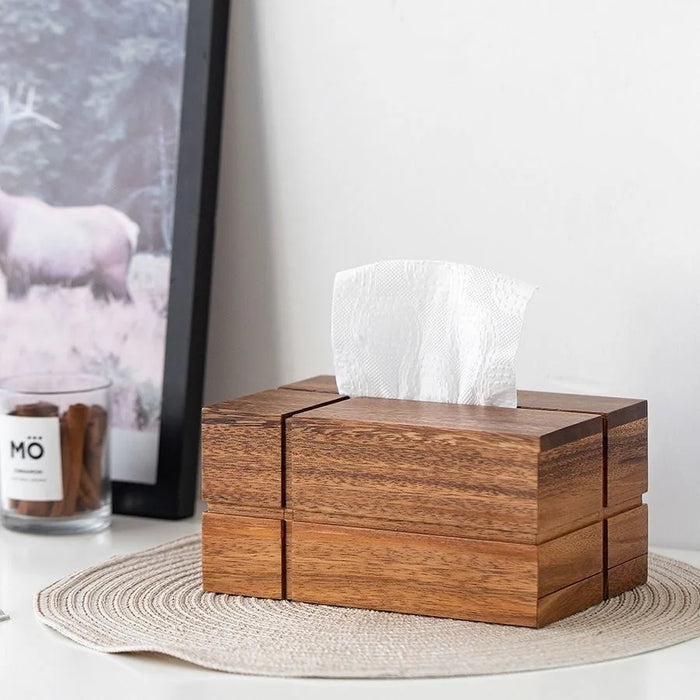 Walnut Solid Wood Tissue Box — Classic Desktop & Living Room Case