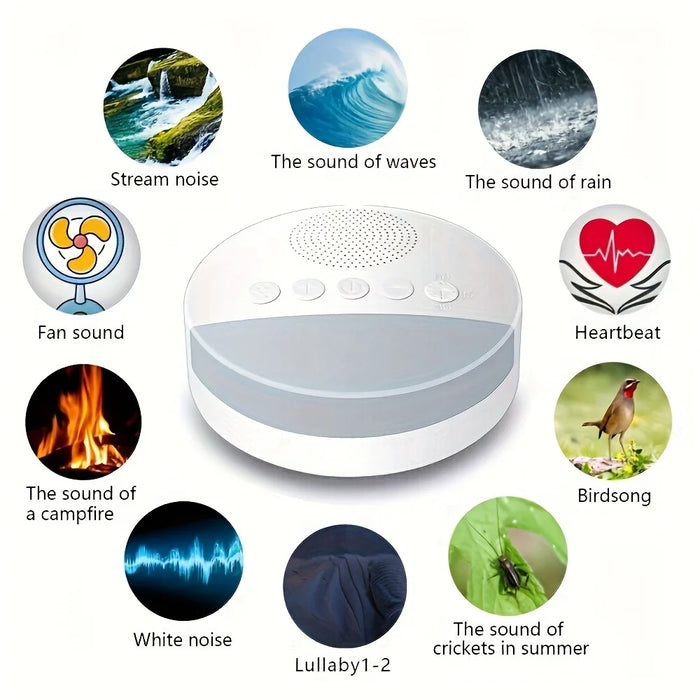 Portable 1200mAh USB Rechargeable White Noise Machine with Night Light & 9 Sounds