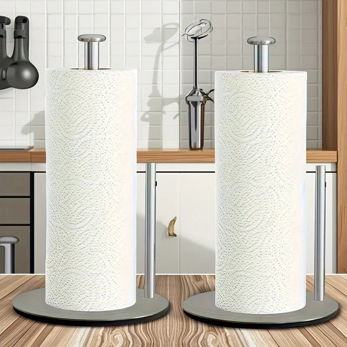 Stainless Steel Paper Towel Holder with Weighted Base — Heavy-Duty Countertop Dispenser