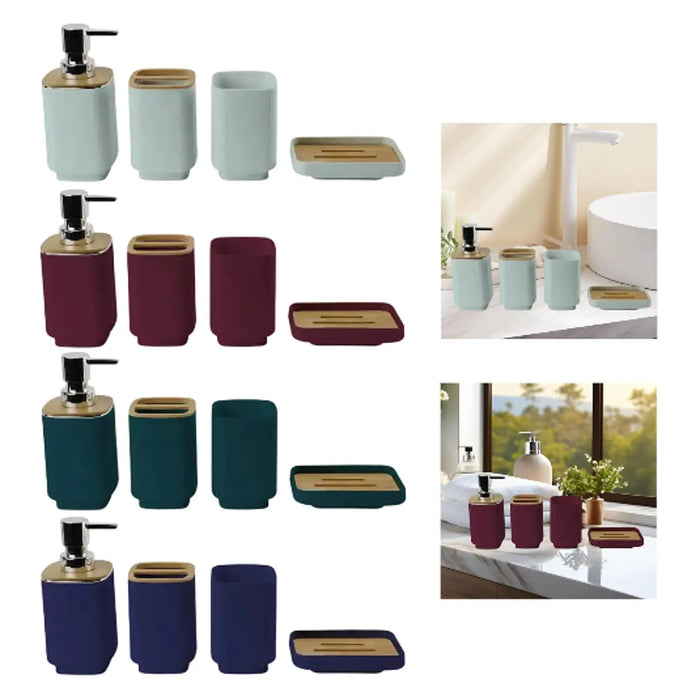 4-Piece Bathroom Accessory Set — Dispenser, Toothbrush Holder, Cup & Soap Tray