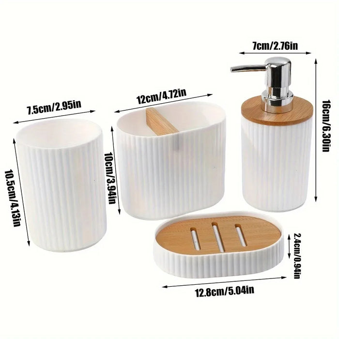 4-piece Bathroom Accessory Set — Toothbrush Holder, Mouthwash Cup, Soap Dispenser & Soap Dish