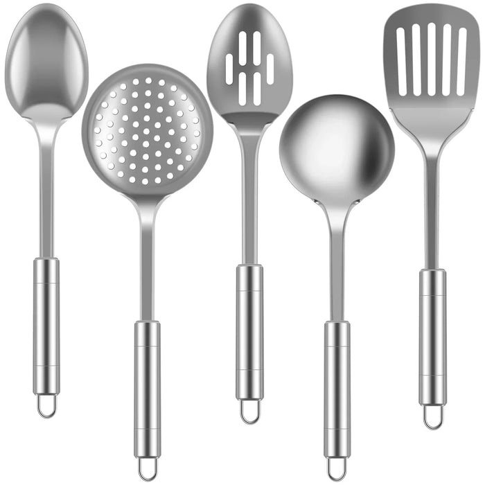 5-Piece Stainless Steel Kitchen Utensil Set — Spoons & Spatula with Ergonomic Handles