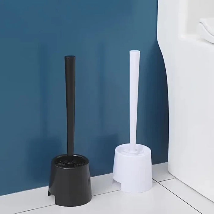 Long‑Handle Toilet Brush with Holder — Flexible Deep‑Clean, Portable (White or Black)