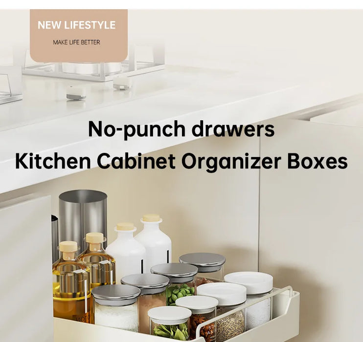 Metal Slide‑Rail Pull‑Out Cabinet Organiser with Self‑Adhesive Base